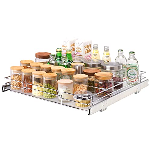 VEVOR 21.5" Wx21 Dx3.5 H Pull Out Cabinet Organizer, Heavy Duty Slide Out Pantry Shelves, Chrome-Plated Steel Roll Out Drawers, Storage for Home, Under Sink, 23" Wx22 Dx7 H Install Size for Cabinet - size: 21.5" Wx21"D