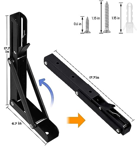 Folding Shelf Brackets - 18 inch 4 Pcs DIY Wall Mounted Shelf Brackets for Garage Workstation, Stuff Supports, Plant Stand - Heavy Duty Metal Collapsible Floating Shelf Bracket Black - size: 18 Inch- 4 Packs