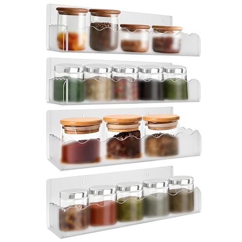 10 inch Spice Rack Wall Mounted,4 Pack Spice Organizer Shelf for Stove Cabinet Pantry Door, Adhesive or Screw Hanging Wall Spice Shelf Storage Holder in Kitchen and RV - Frost Color - color: Frost, size: 10"