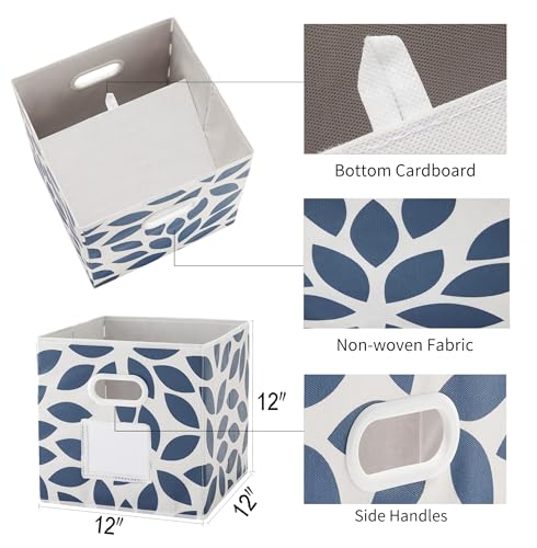 MAX Houser 6 Pack Foldable Fabric Storage Bins with Handles - Ideal for Closet Organization, Bedroom and Nursery（Blue, 12"x12"x12"） - color: 2 blue