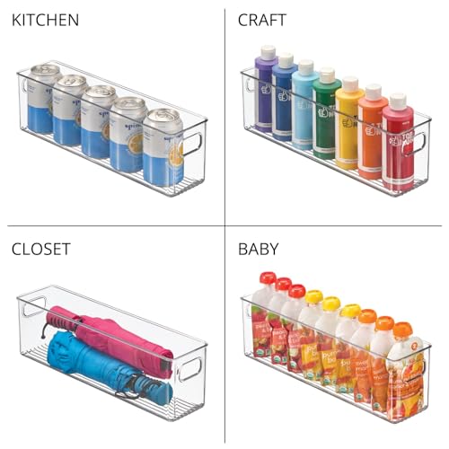 mDesign Plastic Bathroom Storage Container Bins w/ Handles - Closet, Cabinet, Vanity, Cupboard Shelf Organization, Hair Tools Accessory Organizer - Ligne Collection; Clear, 15.4x3.75x4.75 (Pack of 4) - size: 15.4 x 3.75 x 4.75 (Pack of 4)