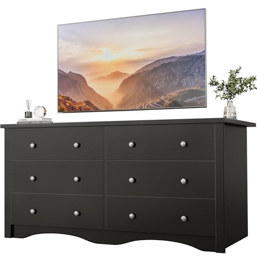 YESHOMY Black Dresser for Bedroom,6 Drawer Dressers, Storage Chest of Drawers for Hallway,Living Room, Entryway - color: Dark Black