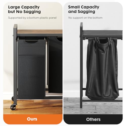 DUMOS Laundry Sorter 2 Section, 2 × 13.1Gal (99L) Rolling Laundry Basket with Pull-Out Removable Bags & Movable Wheels,Clothes Separator Hamper Cart for Laundry Room, Bathroom and Bedroom Organizer - size: 2 × 13.1 Gal (99L)
