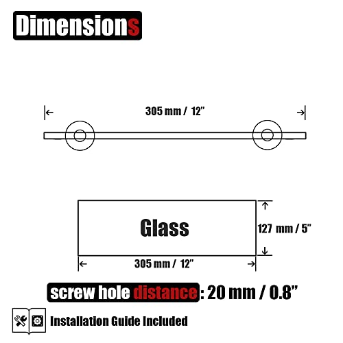 JQK Bathroom Glass Shelf Gold, Tempered Glass Shower Storage 12 by 5 inches, 304 Stainless Steel Brushed Gold Wall Mount, TGS101L12-BG - color: Gold, size: 12 Inch (1 Pack)