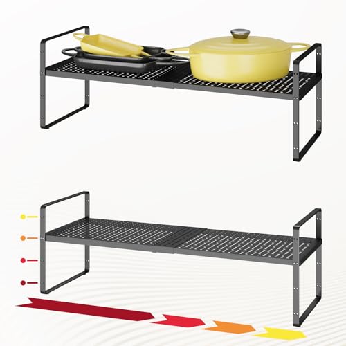 Hole Pattern Expandable Shelf Organizer,2Pack 10.2" Wide Easy to Assemble Cabinet Organizer Shelf, 16.5~27.1" Adjustable Height&Stackable Spice Organization for Cupboard, Black - color: Black, size: 2Pack-10.2''W-Hole Pattern