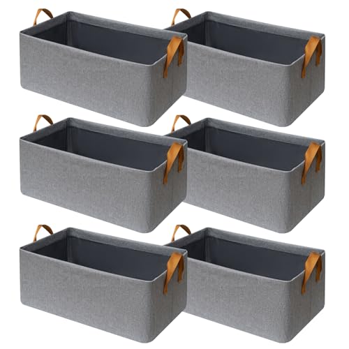 SNWDN 6 Pack Closet Cloth Storage Bins for Shelves,Large Storage Baskets for Shelves, Fabric Bins for Closet organization with Handles（Grey 17''L x 12''W x 10''H） - color: Grey, size: Large（6 pack 17''L x 12''W x 10''H）