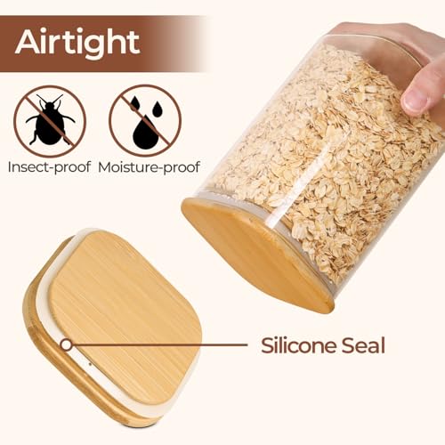 ComSaf 1.9 Qt Glass Storage Containers with Lids, Glass Jars with Lids, Clear Food Storage Jar, Square Canister Set of 3, Pantry Organizers and Storage for Flour Rice Pasta Tea Coffee Bean - size: 1.9Qt*3