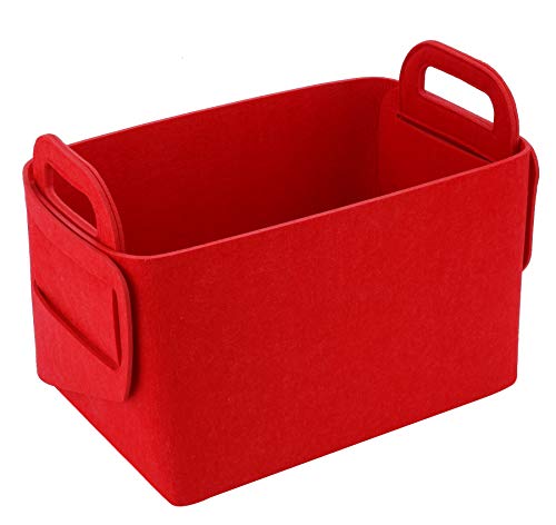 Minoisome Storage Basket Felt Storage Bin Collapsible& Convenient Box Organizer with Carry Handles for Office Bedroom Closet Babies Nursery Toys Laundry (Red, 17.9inch（L）×12.2inch（W）×11.6inch（H）) - color: Red, size: 17.9inch（L）×12.2inch（W）×11.6inch（H）