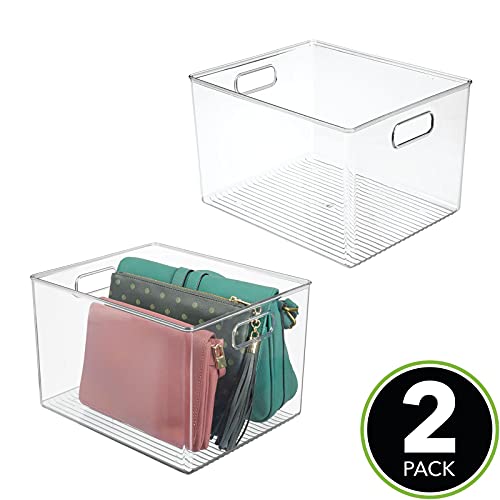 mDesign Large Plastic Storage Organizer Container Bin, Closet Organization for Hallway, Bedroom, Linen, Coat, and Entryway - Holds Clothing, Blankets, and Accessories, Ligne Collection, 2 Pack, Clear - size: 12 x 10 x 8 (Pack of 2)