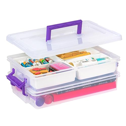 IRIS USA 9 Qt. Plastic Craft Storage Container Bins with Lids,Small Art & Office Supply Organizer Tote,Sensory Bins & Boxes for Home-& University,Latchable,Stackable,Portable,Clear,(Pack of 8) - size: 9 Qt. - 8 Pack, style: STACK & CARRY - 2 Layered