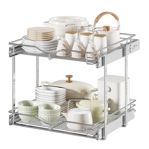 DINDON Pull Out Cabinet Organizer (22-1/2" W x 21-1/2"D), Cabinet Pull Out Shelves, 2 Tier Pull Out Drawers for Kitchen Cabinets, Wire Basket Slide Out Shelf, Pot and Pan Organizer - size: 22-1/2“ W X 21-1/2"D