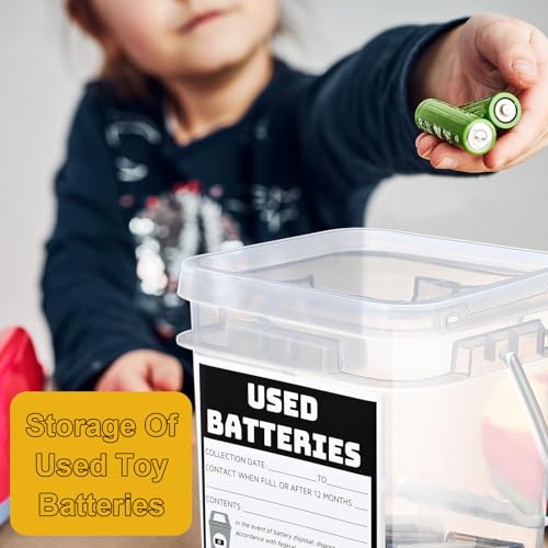 Baderke Battery Disposal Container Battery Recycling Container 1.32 Gallons Capacity Dry Cell Storage Recycling Bin with Label(Orange,Square) - color: Orange