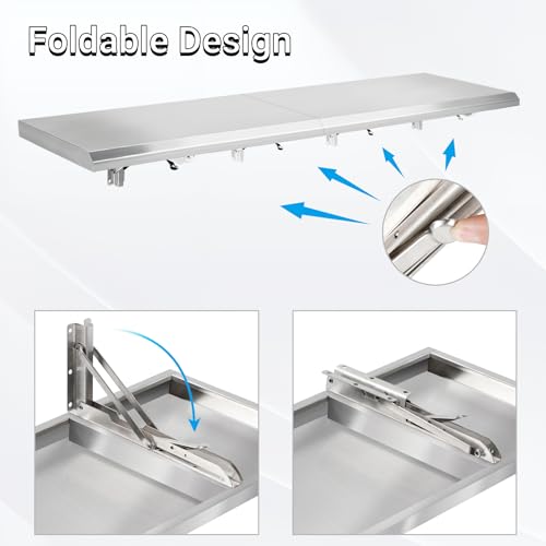 Concession Shelf Drop Down 18" x 72", Spliced Style Folding Concession Stand Shelf Commercial Grade Stainless Steel, Foldable Concession Shelves for Snack Bar, Food Cart, Movie Theater - size: 18" x 72"