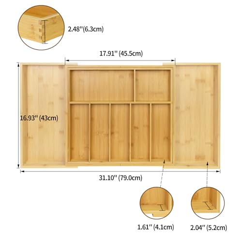 Utoplike Extra Large Kitchen Drawer Organizer, Expandable Bamboo Drawer Holder for Utensils, Silverware, Flatware, 7-9 Slots Cutlery Tray