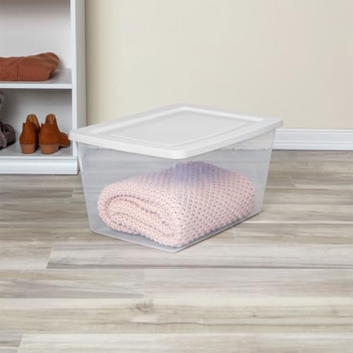 Sterilite 24 Pack Storage Box, 58 Quart Stackable Tote, Clear Plastic Container with Secure Snapping Lids for Home and Office Organization, White - size: 58 Quart, style: 24