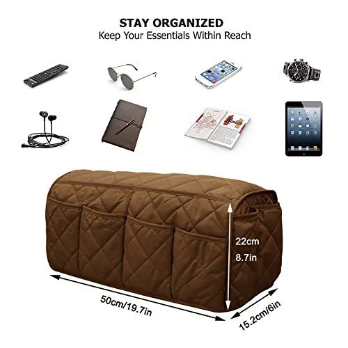 Armchair Caddy, Sofa Armrest Organizer with 14 Pockets, Waterproof Non Slip Recliner Remote Control Holder, Couch Chair Arm Storage for TV Remotes, Phone, iPad, Magazine, Books - color: Coffee