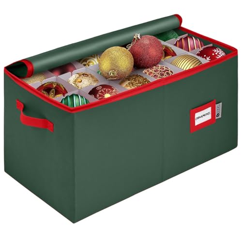 Christmas Ornament Storage Container with Dividers - Box Stores Up to 54 Ornaments, Zippered, Convenient, Adjustable, Large Organizer Bin to Protect Holiday Décor, Fits Most Standard Size, Green - color: Green and Red, size: 54 Ornaments