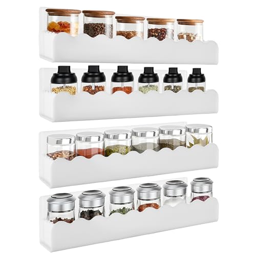 12 inch Spice Rack Wall Mounted,4 Pack Spice Organizer Shelf for Stove Cabinet Pantry Door, Adhesive or Screw Hanging Wall Spice Shelf Storage Holder in Kitchen and RV - White Color - color: White, size: 12"