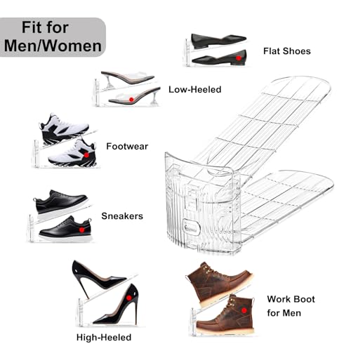 Shoe Slots Organizer for Closet 12Pack Adjustable Shoe Stacker Organizer Storage Shoe Rack Space Saver Storage Shoe Holder Organization (Transparent) - size: 12PACK-Standard