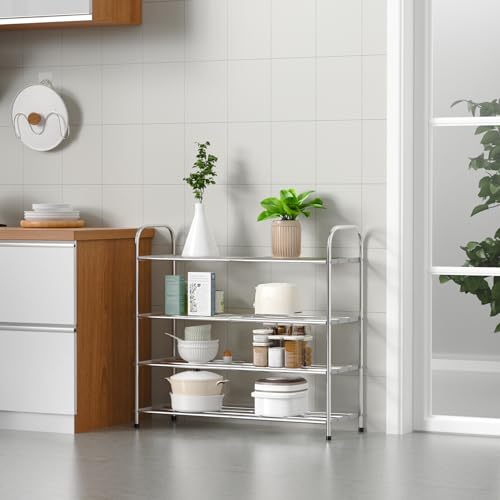 4 Tier Expandable Shoe Rack for Closet, Stainless Steel Shoe Shelf, Strong Weight Capacity Shoes Organizer, Easy to Install and Saving Space Standing Shelf with Sturdy Frame(4 Tier) - size: 4 Tier