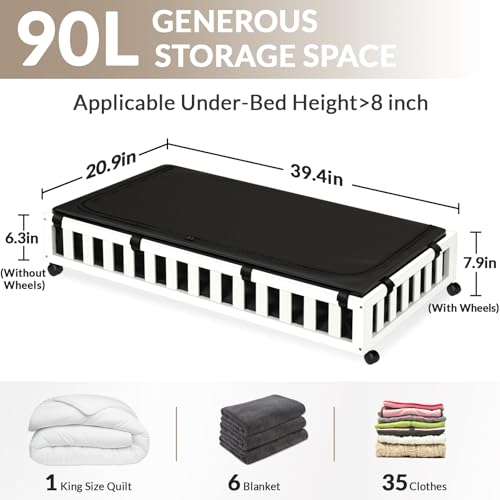 Gashell 2 Pack Bamboo Under Bed Storage with Wheels, 39”x20”x7.8” Lager Under Bed Storage Containers (White) - color: White