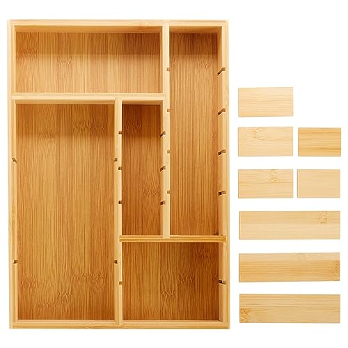 Juvale Drawer Organizer Tray - 8-Slot Drawer Divider for Utensils - Versatile Silverware Holder - Desk Tray for Office Supplies - 14 x 10 x 2 in, Brown, Bamboo - size: 14" x 10" x 2" inches