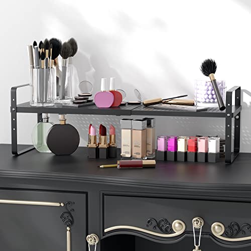 Expandable Cabinet Shelf Organizer Adjustable Metal Spice Rack Stackable Freestanding Counter Storage Shelves for Kitchen Cabinet Under Sink Office Desk (Black - 2Pack - L16.5-27'' * W8'' * H9.6'') - color: Black - 2pack - L16.5-27'' * W8'' * H9.6''