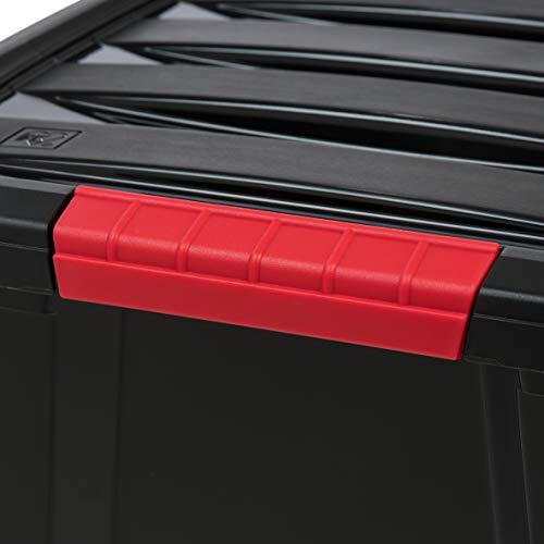 IRIS USA 30 L (32 QT) Plastic Storage Box with Lid and Latches - 4 Pack - BPA-Free, Garage Organizing Solution, Durable Nestable Stackable Containers, Secure Pull Handle - Black - size: 32 Qt, style: 4 Pack