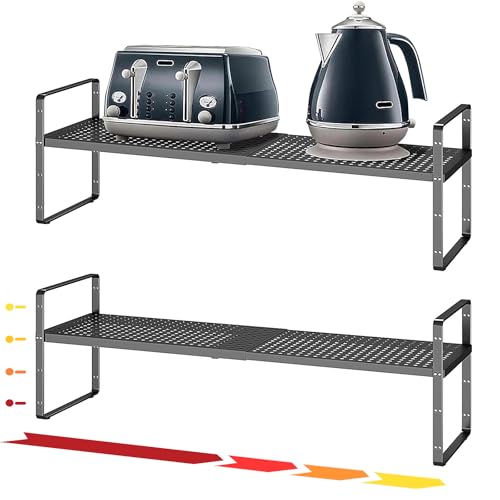 Hole Pattern Expandable Shelf Organizer,2Pack 8.1" Wide Easy to Assemble Cabinet Organizer Shelf, 16.5~27.1" Adjustable Height&Stackable Spice Organization for Cupboard, Black - color: Black, size: 2Pack-8''W-Hole Pattern
