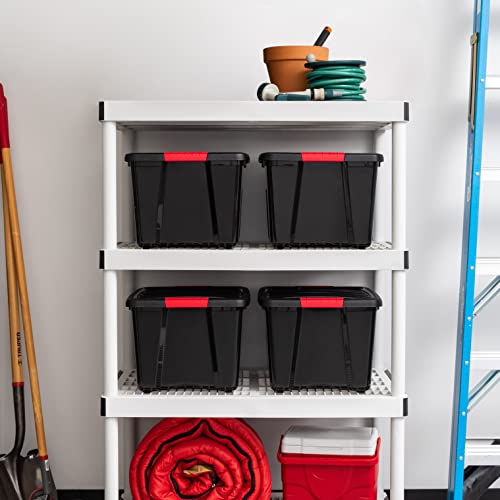 IRIS USA 40 Qt Stackable Plastic Storage Bins with Lids, 4 Pack - BPA-Free, Made in USA - Garage Organizing Solution, Latches, Durable Nestable Containers, Secure Pull Handle - Black - size: 40 Qt, style: 4 Pack