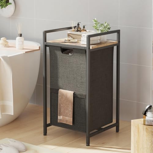 Laundry Hampers,Laundry Basket， Laundry Sorter with Top Shelf & Removable Washable Bags & Side Pockets for Laundry Room organization, Bathroom and Dorm, Rustic Brown and Black - color: 1 bag-Black