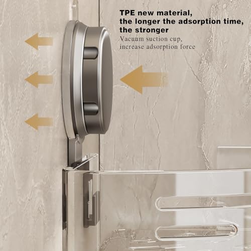 VOLPONE Corner Shower Shelf Suction Cup Shower Caddy Corner No Drilling Bathroom Shower Organizer Storage Rack Adhesive with Towel Bar (3-Pack, Gray) - style: Suction Cup Triangle with Towel bar 3 Tier Gray