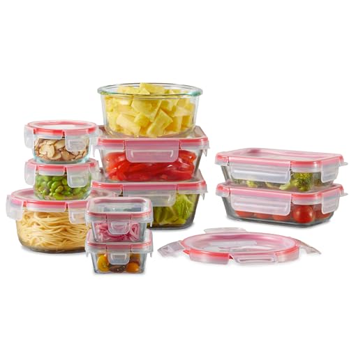 Pyrex Freshlock (10-Pack) Mixed Sized Airtight Glass Food Storage Container Set, Non Toxic, with Plastic BPA-Free Leakproof Locking Lids - size: 10 Pack