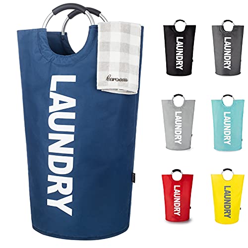 Caroeas 100L Laundry Basket,Large Laundry Hamper, Laundry Bag with Padded Handles, Clothes Hamper Stands Up Well, Collapsible Free Standing Easy Storage Washing Bin (Navy Blue,100L) - color: Navy Blue, size: 100L