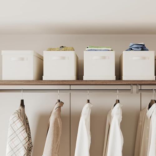 Fabric Storage Bins with Lids 14.6*10.6*10.2 in, 2-Pack Storage Baskets for Closet, Large Linen Organizers and Storage Bins for Bedroom, Collapsible Baskets and Bins with Handles, Off White - size: L