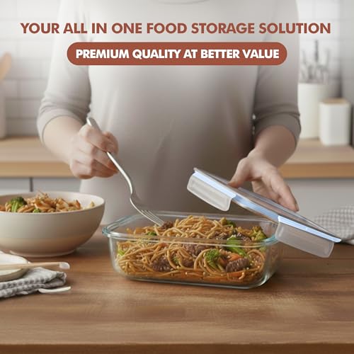 Razab 16 Pc (Set of 8) 30 Oz Glass Meal Prep Containers with Lids, Airtight Large Glass Food Storage Containers, Reusable Leak Proof BPA Free, Freezer to Oven and Dishwasher Safe - color: Baby Blue