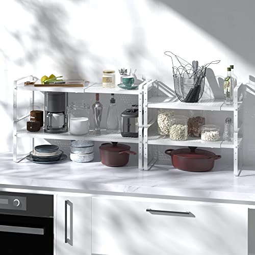 Expandable Cabinet Shelf Organizer Adjustable Metal Spice Rack Stackable Freestanding Counter Storage Shelves for Kitchen Cabinet Under Sink Office Desk (White - 1Pack - L16.5-27'' * W10.2'' * H9.6'') - color: White - 1pack - L16.5-27'' * W10.2'' * H9.6''