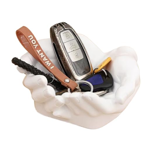 Hands Shape Key Storage Rack - Carved Hands clue Plate, Dependable Double Palm Clue Bowl | Innovative Keys Entryway Jewelry Dish Hand Shaped Tray, Entryway Sculptural Dish Hand Tray for Key - color: White