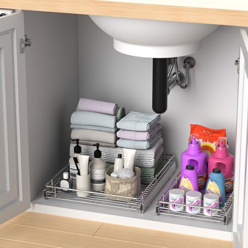 ZOINLIY Pull Out Cabinet Organizer, Versatile Slide Out Kitchen Organizers and Storage,Heavy Duty Drawer Cupboard Storage Basket, Smooth Sliding, Chrome Finish (24.8 * 21inch) - size: 24.8”W x 21”D (Outside Dimensions)