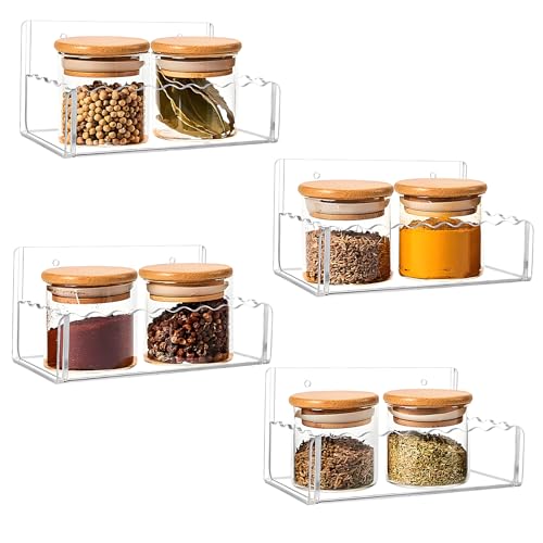 6 inch Spice Rack Wall Mounted,4 Pack Spice Organizer Shelf for Stove Cabinet Pantry Door, Adhesive or Screw Hanging Wall Spice Shelf Storage Holder in Kitchen and RV - Clear Color - color: Clear, size: 6"