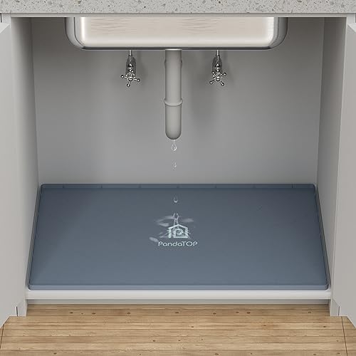 Under Sink Mat, 28" x 19" Silicone Kitchen Cabinet Tray, Waterproof & Flexible Under Sink Liner for Kitchen Bathroom and Laundry Room - size: 19"W x 28"L