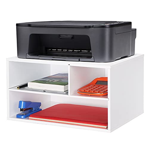 EMERIT Printer Stand Shelf with Storage Wood Desk Paper Organzier for Home/Office,Printer Riser, 2 Tire - color: White, size: Medium