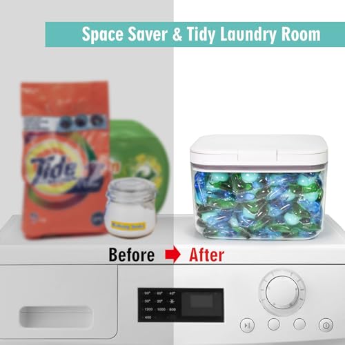 Pensino Laundry Pods Container Holder with Lid, Laundry Room Storage Container for Detergent Pods Laundry Powder Scent Booster Container with Scoop - size: 2.8L