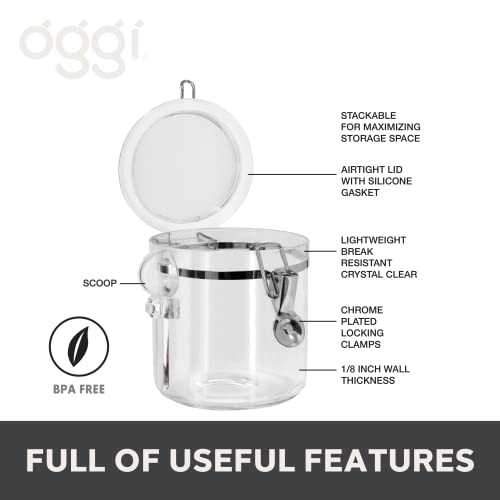 Oggi 4pc Clear Canister Set with Clamp Lids & Spoons - Airtight Food Storage Containers, Ideal for Kitchen & Pantry Storage of Bulk, Dry Food Including Flour, Sugar, Coffee, Rice, Tea, Spices & Herbs - size: 4-Piece Set
