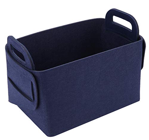 Storage Basket Felt Storage Bin Collapsible& Convenient Box Organizer with Carry Handles for Office Bedroom Closet Babies Nursery Toys Laundry (Navy Blue, 17.9inch（L）×12.2inch（W）×11.6inch（H）) - color: Navy Blue, size: 17.9inch（L）×12.2inch（W）×11.6inch（H）