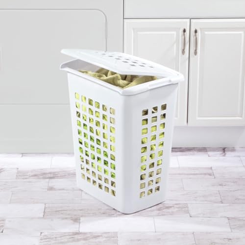 Sterilite Rectangular LiftTop Laundry Hamper with Lid, Handles to Easily Carry Clothes Between the Laundry Room and Bedroom, Plastic, White, 16-Pack - size: 16 Pack