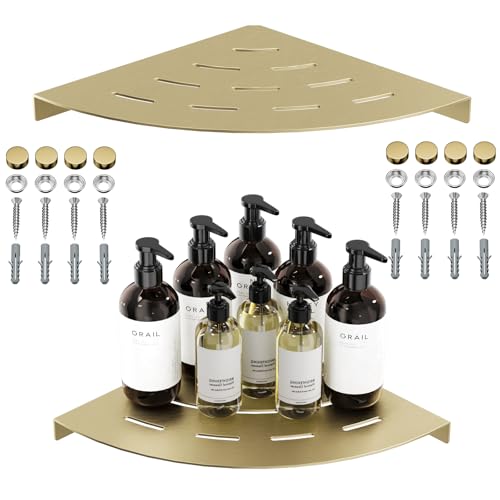 Corner Shower Shelves Load Capacity 40 Lbs 304 Stainless Steel Shelf for Shower Will Not Rust 8in Shower Corner Shelf Brushed Gold Drilling Installation - color: Brushed Gold