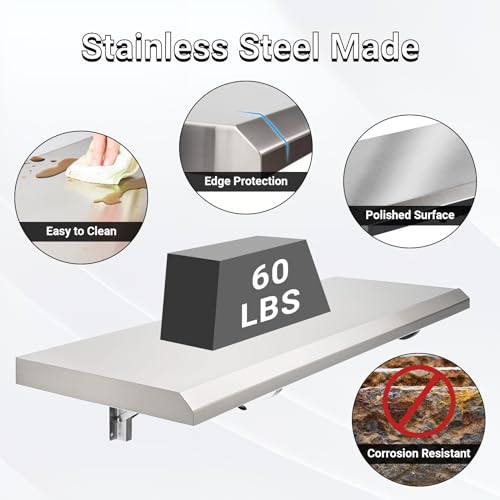 Folding Concession Shelf 12" x 96", Spliced Style Drop Down Concession Serving Window, Stainless Steel Folding Shelf Serving Food Shelf for Windows - size: 12" x 96"