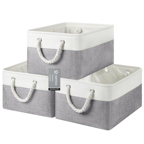 Large Storage Baskets- 15.7x11.8x8.26 inch Storage Bins for Shelves and Closet Organizing, Foldable Fabric Bin for Home Organization Clothes and Laundry (3-Pack, White&Grey) - color: WhiteGray, size: 15.7inX11.8inX8.26in-3P