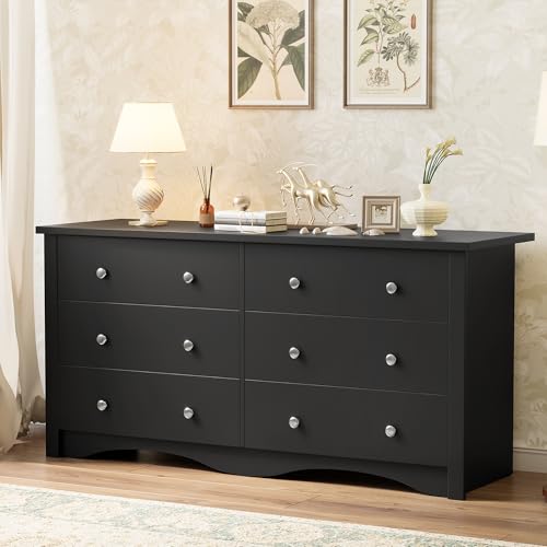 YESHOMY Black Dresser for Bedroom,6 Drawer Dressers, Storage Chest of Drawers for Hallway,Living Room, Entryway - color: Dark Black